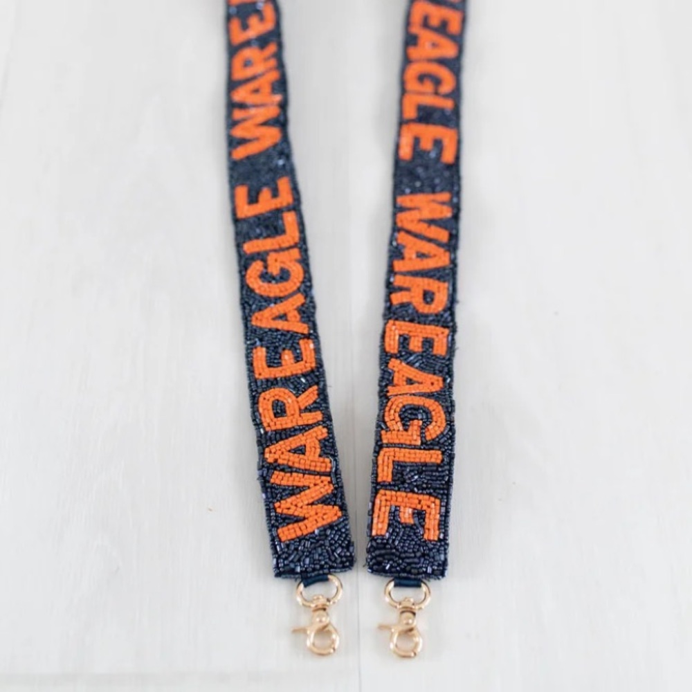 Auburn University War Eagle Beaded Stadium Bag Purse Strap Game Day Blue Orange - Picture 2 of 5
